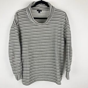 Talbots Green White Textured Stripe Cowl Neck Long Sleeve Tunic Top Women Size M